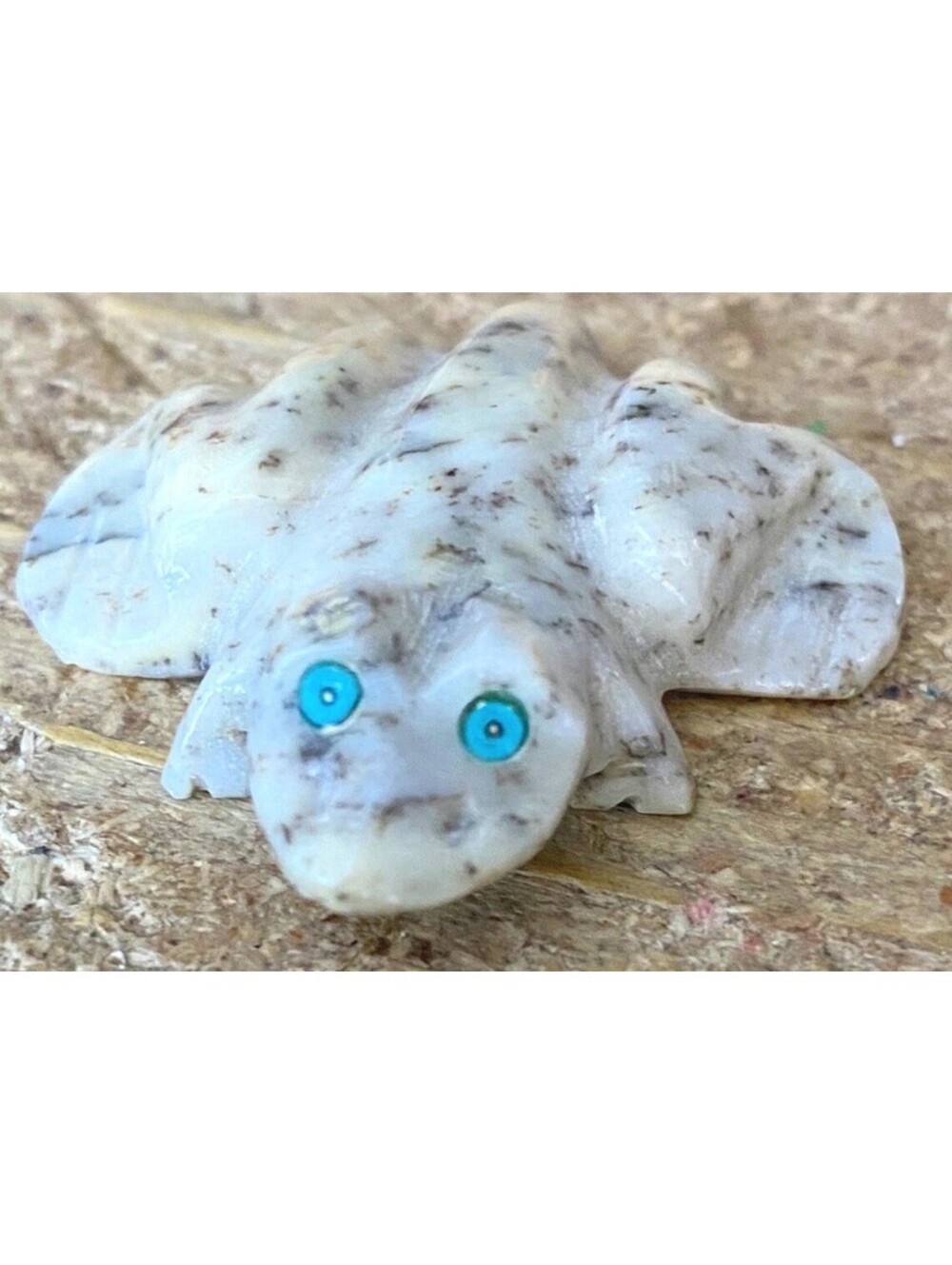 Authentic Zuni Frog Fetish Hand Carved Native American Stone Turquoise Eyes